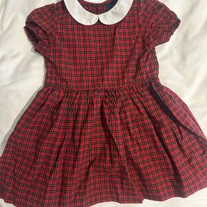 Polo by Ralph Lauren 3T Tartan Plaid Red and Black Girls Dress with White Collar